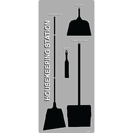 5S Supplies 5S Housekeeping Shadow Board Broom Station Version 16 - Gray Board / Black Shadows With Broom HSB-V16-GRAY/BLACK-KIT